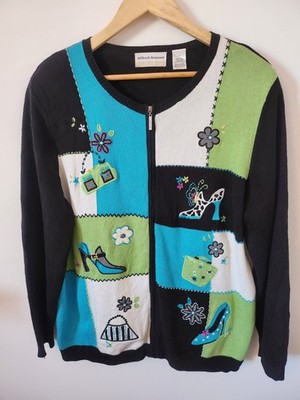 Vintage Cottagecore Alfred Dunner Full Zip Cardigan - Patchwork Style - Size XL