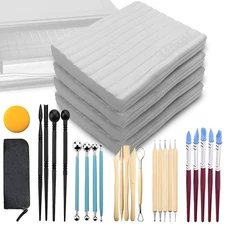 Oven Bake Polymer Clay White, Non Toxic 4.4Lbs with Pottery Tools & Paint Bru...