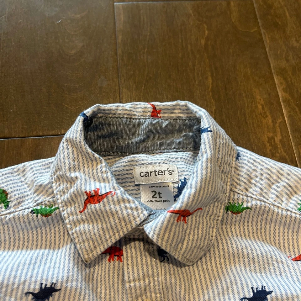 Carter's Striped Dinosaur Oxford Button Down Shirt - Image 2 of 3