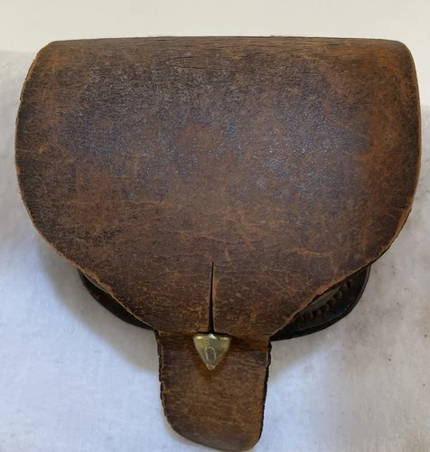 Civil War Era Leather Black Powder Pouch w Stamped Mark Antique Military Relic
