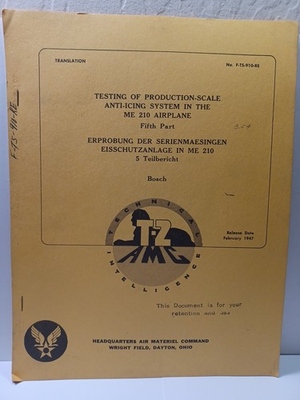 #ad 1947 Testing Anti Iceing System ME 210 German Plane Translated Report RRP 913 $54.70
