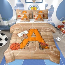Basketball Comforter Set Twin 7 Piece Bedding for Kids Monogrammed Decor