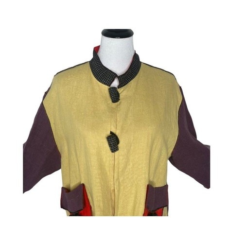 XIAO Colorblock Tunic Jacket Women Size L Top Linen Art To Wear Langenlook BOHO - Picture 10 of 13