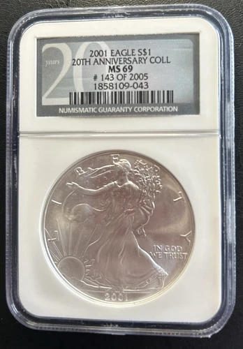 2001 American Silver Eagle NGC MS 69 20th Anniversary Label