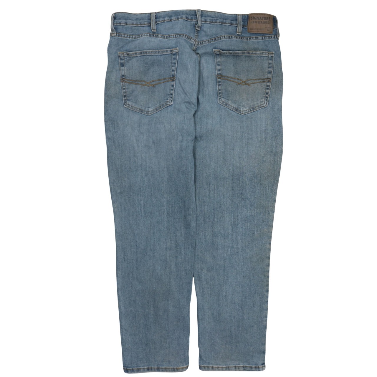 Signature Mens Jeans Light Blue Straight Leg Faded Denim 5 Pocket Relaxed L