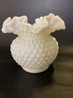 Vintage Fenton White Milk Glass Hobnail #3850 Vase Ruffled Edge 5.25"