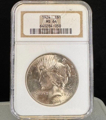 NGC MS 64 1924 Peace Uncirculated Silver Dollar S$1 Coin - 050