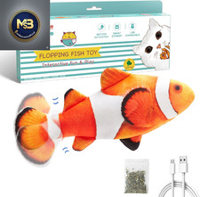 Interactive Flopping Fish Cat Toy with Silvervine and Catnip, 10.5 Inches