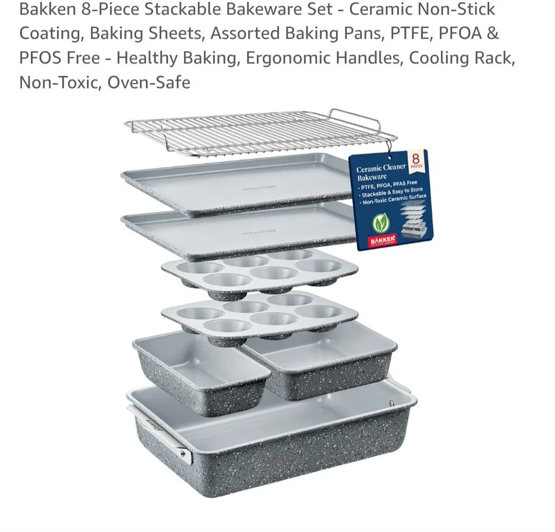 Bakken 8-Piece Stackable Bakeware Set - Ceramic Non-Stick Coating, Baking