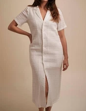 Frnch Coline Woven Crinkled Collar Shirt Midi Dress Size S