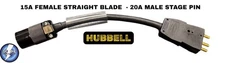 15A Female Straight Blade to 20A Male Stage Pin Hubbell So 12/3
