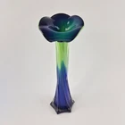 Vintage Art Glass Vase Calla Lily Jack In The Pulpit Green & Blue Murano Style