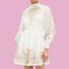 Zimmermann Zinnia Dress Size 2 / 12 AU / 8 US Mini White Floral Shirred