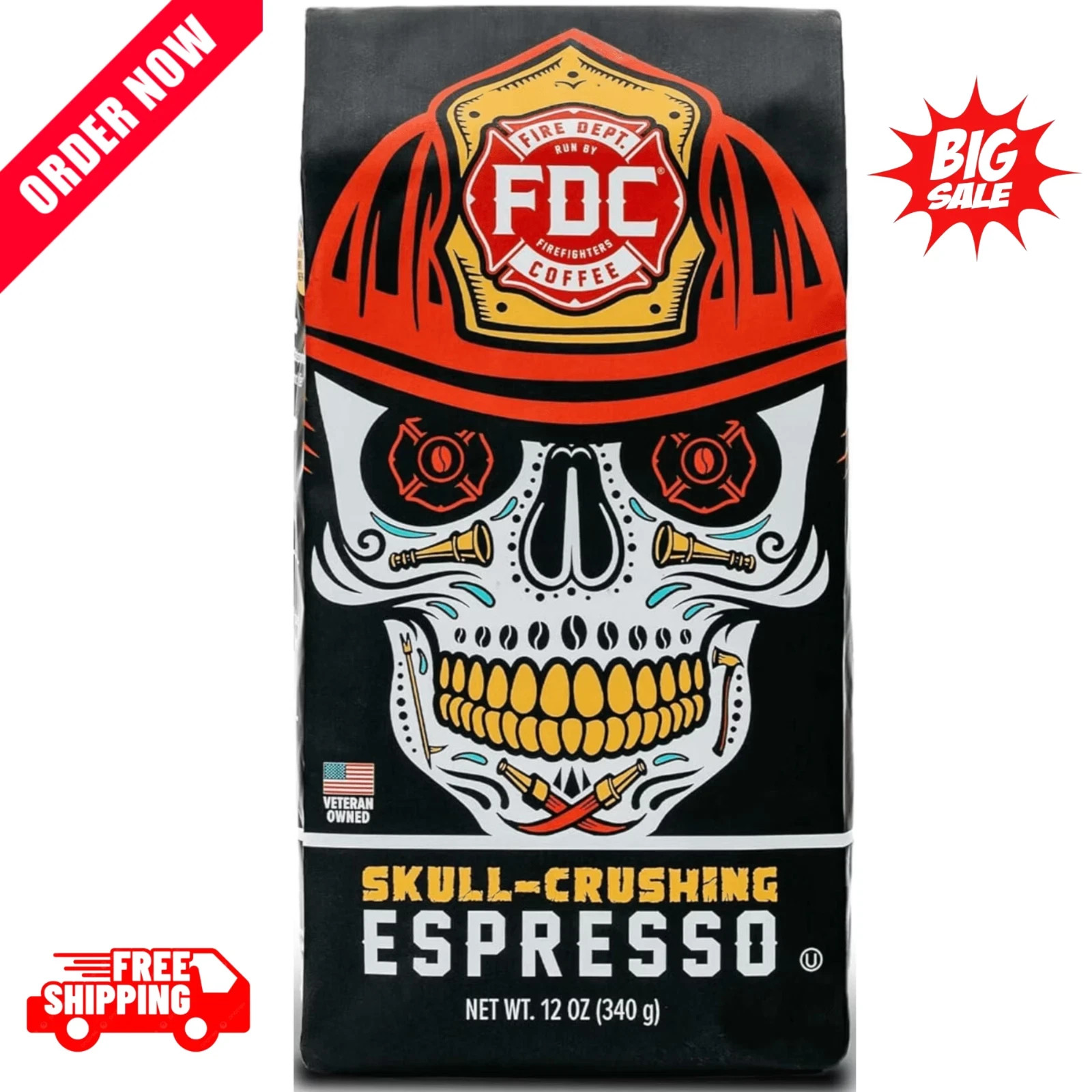 Fire Department Coffee Skull-Crushing Espresso Dark Roast Premium Ground