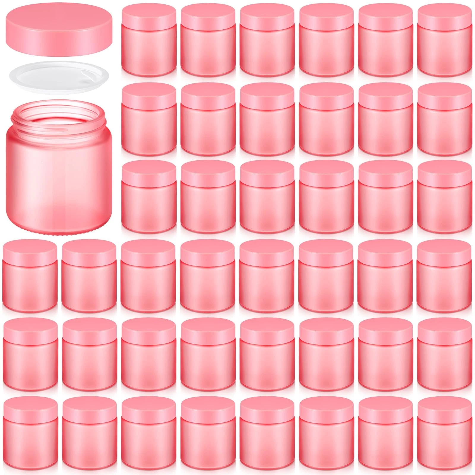 Norme 48 Pcs 4 oz Glass Jars with Lids Leakproof Round Airtight Pink, pink