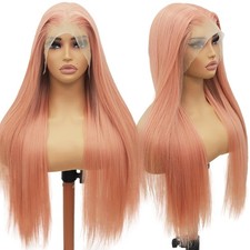 LACE FRONT WIG HUMAN HAIR BLENDED PINK