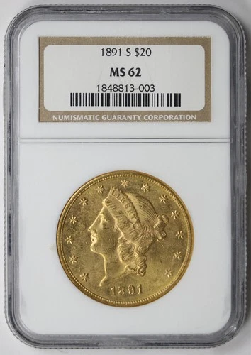 1891-S Liberty Head Double Eagle Gold $20 MS 62 NGC