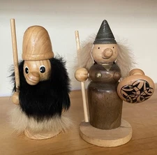 Sunfilm Wood Viking Warrior Figurine Doll Couple Iceland Folk Art Souvenir
