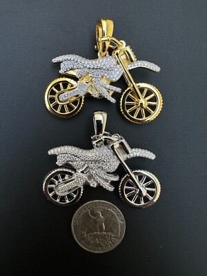 MOISSANITE Motorcycle Dirt Bike Pendant Real 925 Silver / Gold