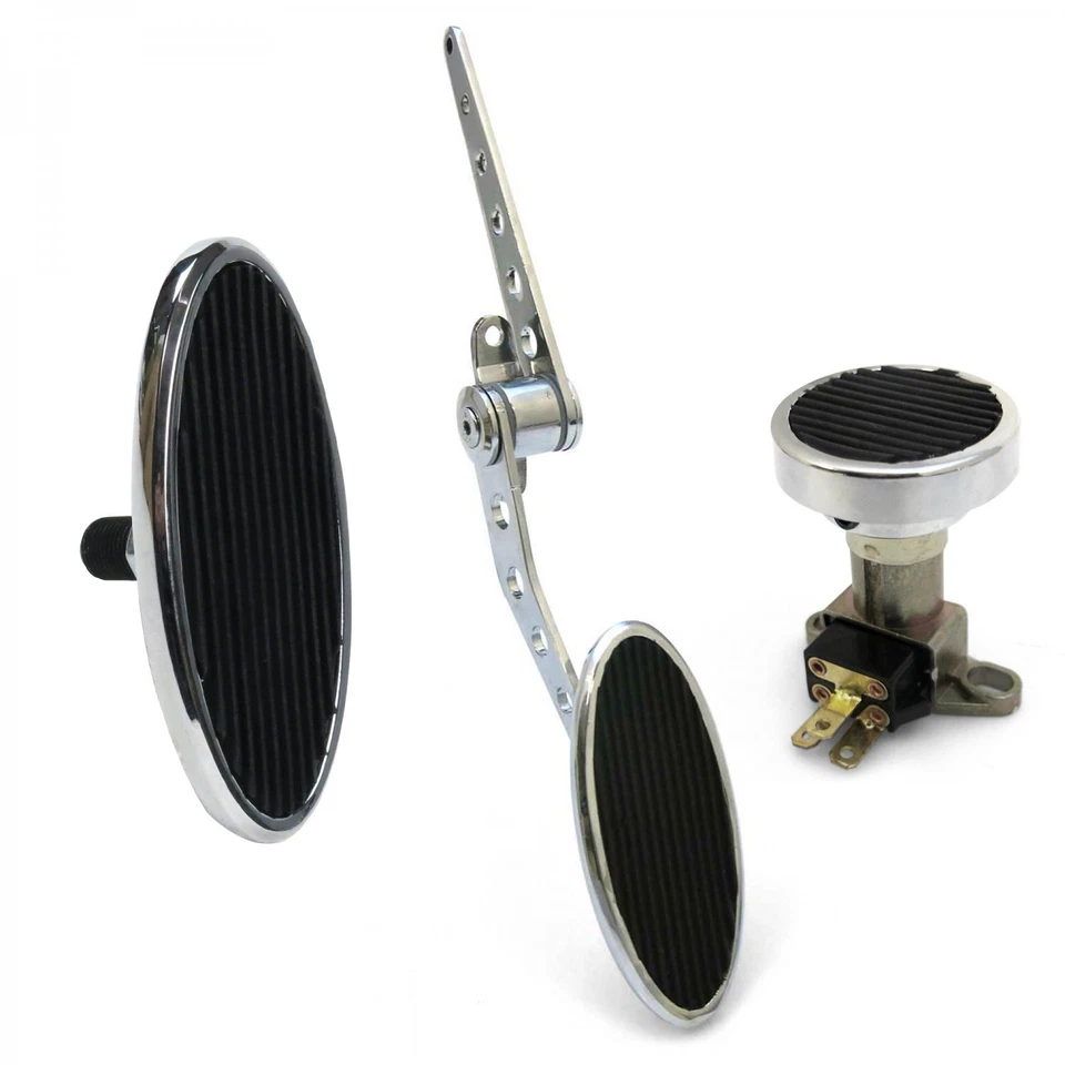 Oval Firewall Mount Gas Pedal, Small Oval Brake Pad and Dimmer Pad Chromed - Image 2 of 4