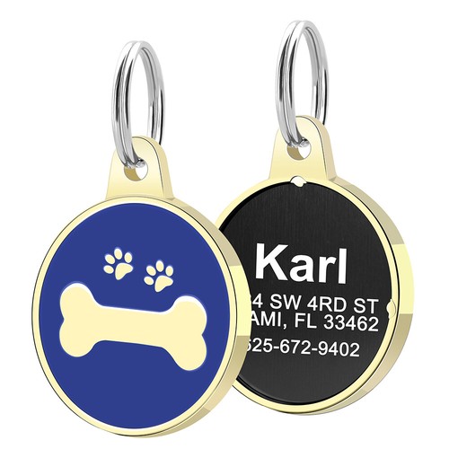 Round Dog ID Name Tag Engraved Dog Cat Puppy Name Number Address ID Disc - Foto 6 di 22