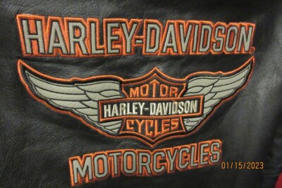 Harley Davidson LARGE Leather Jacket Embroidered Leather Side