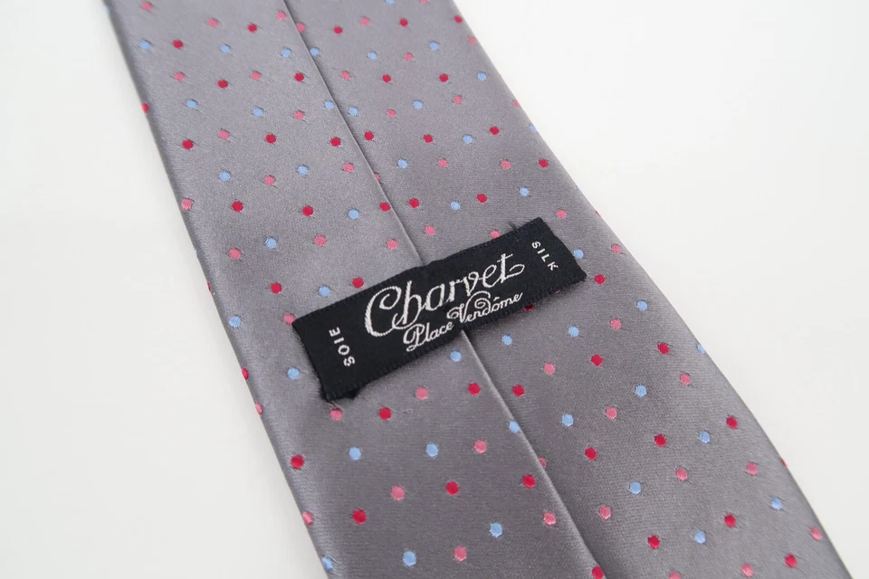 Charvet Place Vendome Tie Silver Multicolor Polka Dots 100% Silk France Necktie - Image 2 of 4