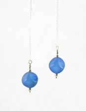 *IAJ* DENIM BLUE FROST CHALCEDONY CUBE STERLING SILVER Threads Threader Earrings