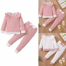 Kid Girls Ruffle Long Sleeve Tops Pants Toddler Ribbed Outfits 2pcs Clothes Set