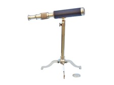 Solid Brass Telescope on Stand 17" - Leather