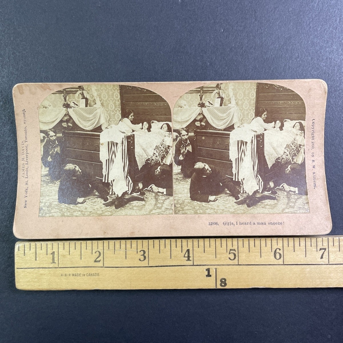 Men Spying on Sleeping Women in Bed Stereoview Antique c1899 Y4759