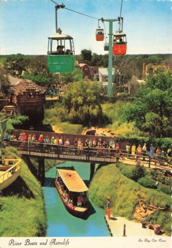Cartolina TX Six Flags over Texas Bridge River Boats rimozione astrolift 1980 - Foto 1 di 2