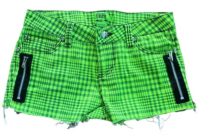 Tripp NYC Daang Goodman Clash Neon Green Black Plaid Shorts Womens