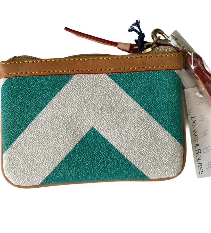 NUEVO Dooney & Bourke Azul Teal y Blanco Chevron Muñequera Cartera Monedero Bolso Foto 2 de 2