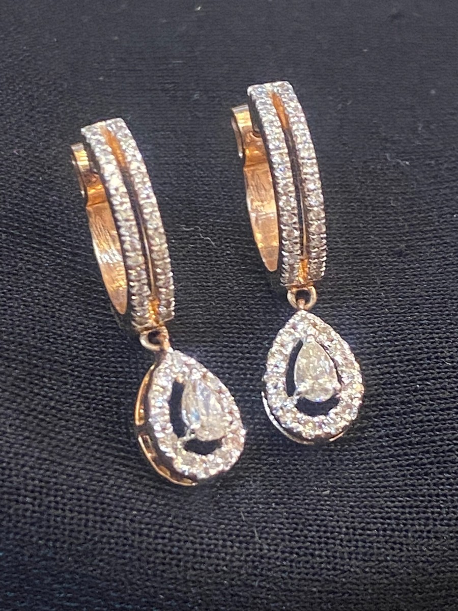Boucles D'oreilles Diamants 0,82 Carats – Or Rose 14K, Formes Poire Et Ronde