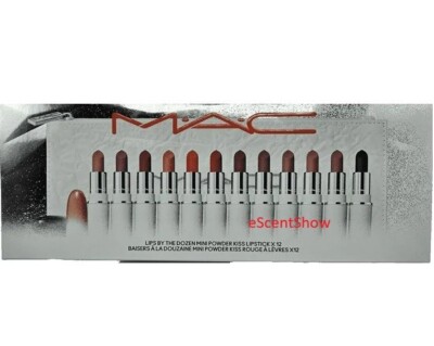 MAC Lips By The Dozen Mini Powder Kiss Lipstick x 12 Set Makeup Bag NIB $180