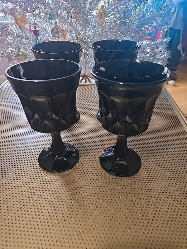 Set of 4 VTG Noritake Perspective Ebony Black Water Goblets Glasses 6.5" JJ#113