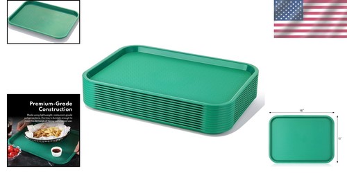 Casual Green Plastic Tray Set of 12 - 12x16-Inch Lightweight Dining Solution - Picture 2 of 10