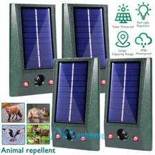 2/4PK Solar Ultrasonic Animal Repeller with LED Alarm Skunk Cat Mice Deer Sensor