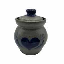 Rowe Pottery Sugar Bowl with Lid Heart Design Salt Glaze 2007