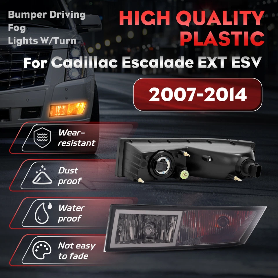Pair Fog Lights W/Turn Signal For Cadillac Escalade/ESV/EXT 07 08-13 LH&RH Smoke Foto 3 de 4
