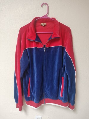 Sweatsedo Velour Track Jacket Red And  White Size L