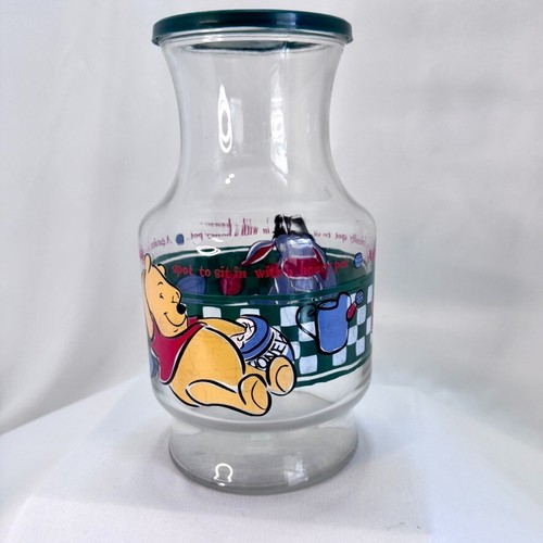 Vintage Winnie the Pooh & Eeyore Juice Carafe with Lid - Anchor Hocking - 9" - Picture 2 of 11