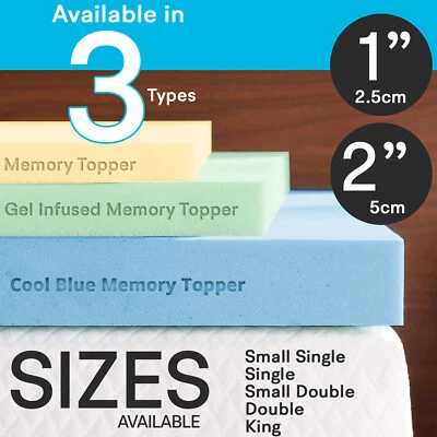 Orthopaedic Memory Foam Mattress Toppers, Cool Blue ,Gel Infused Memory Topper
