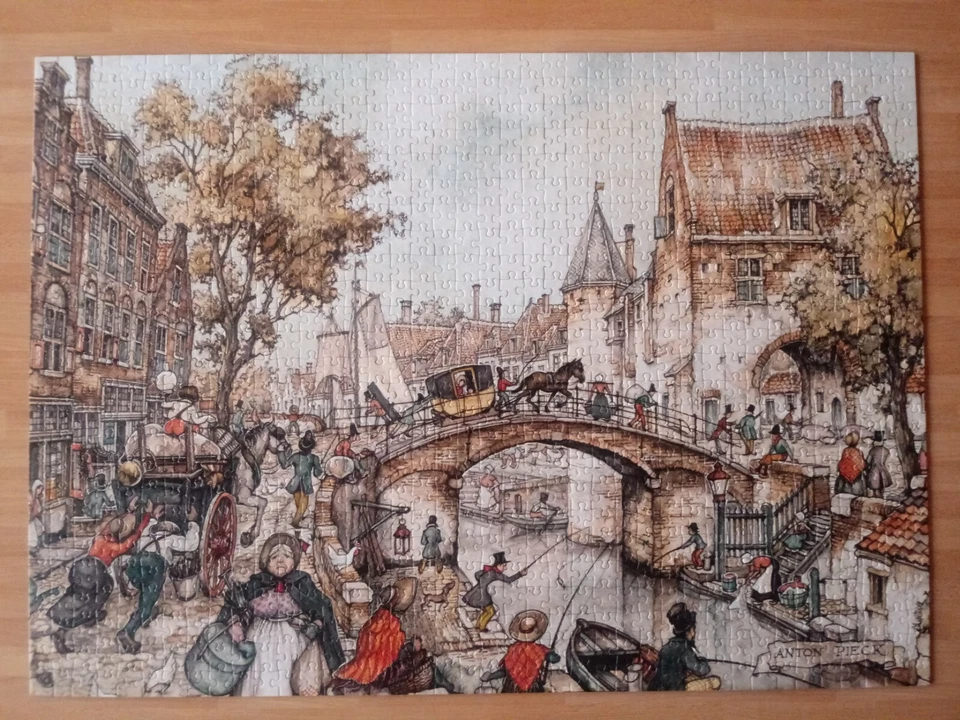 puzzle 1000pz JUMBO Anton Pieck The coach on the bridge MADE IN HOLLAND  anni 90 - Immagine 2 di 4