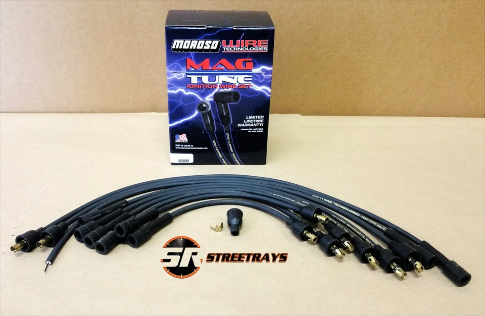 Juego de bujías Moroso 9050M Mag-Tune cable negro 7 mm para Chevy en línea 6 AMC L6 Foto 2 de 4