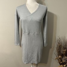 Unbranded Bodycon Mini Dress Ribbed Faux Wrap Long Sleeves Gray Metallic Sz L
