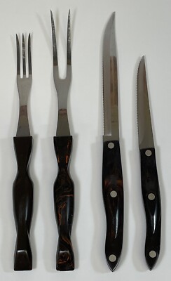 CUTCO 1721 1726 1727 1729 TRIMMER CARVER FORK KNIFE BROWN ORANGE SWIRL HANDLES