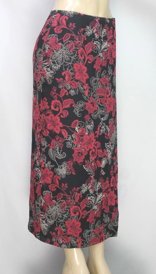 Maxi Falda Envolvente Deportiva Geoffrey Beene Floral Negra Roja Talla 6 Foto 3 de 4