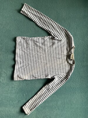 Wheat, Langarmshirt, Hellgrau und Weiß gestreift, Größe 122
